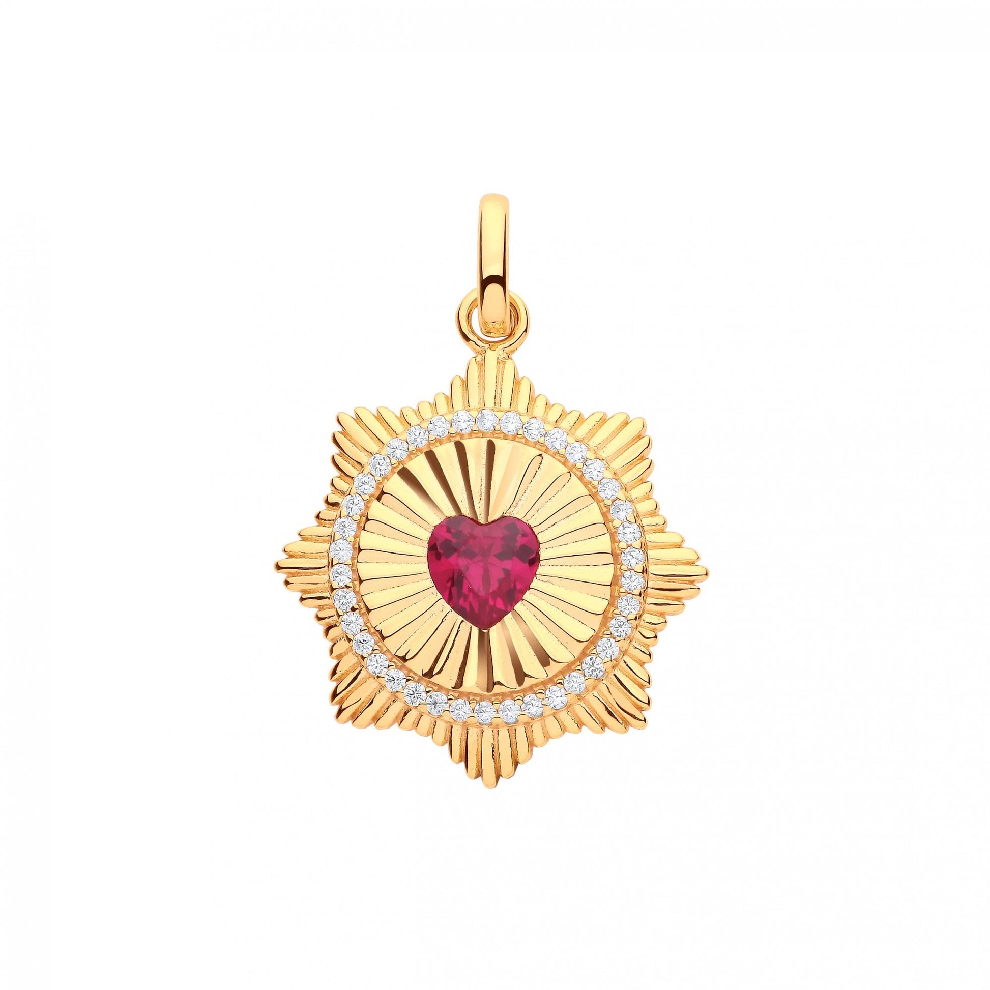Gold Plated CZ & Ruby Fancy Heart Pendant