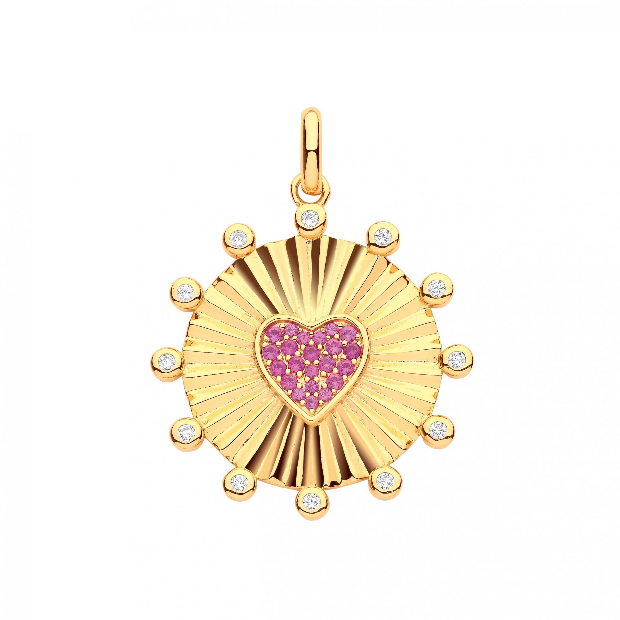 Gold Plated CZ & Ruby Fancy Heart Pendant