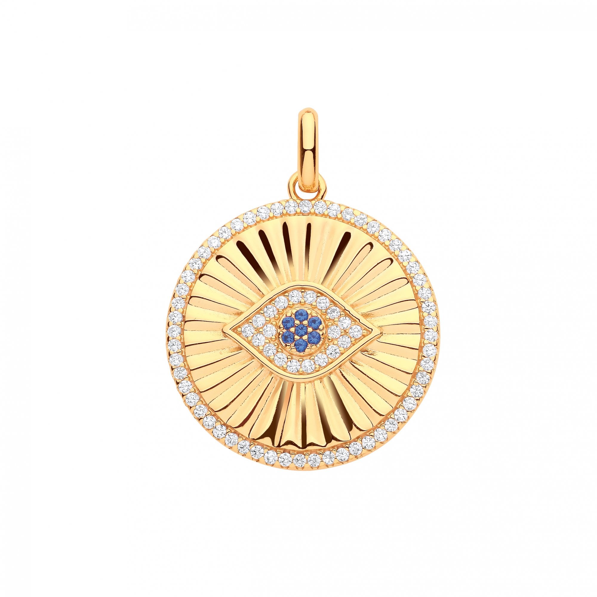 Gold Plated CZ & Sapphire Evil Eye Circle Pendant