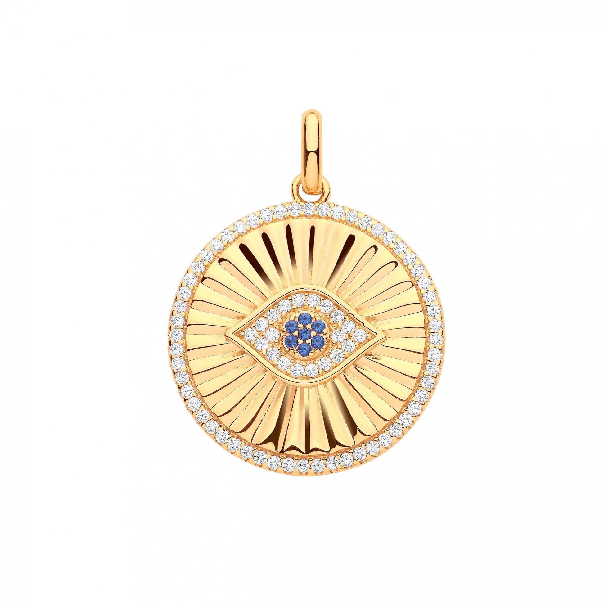 Gold Plated CZ & Sapphire Evil Eye Circle Pendant