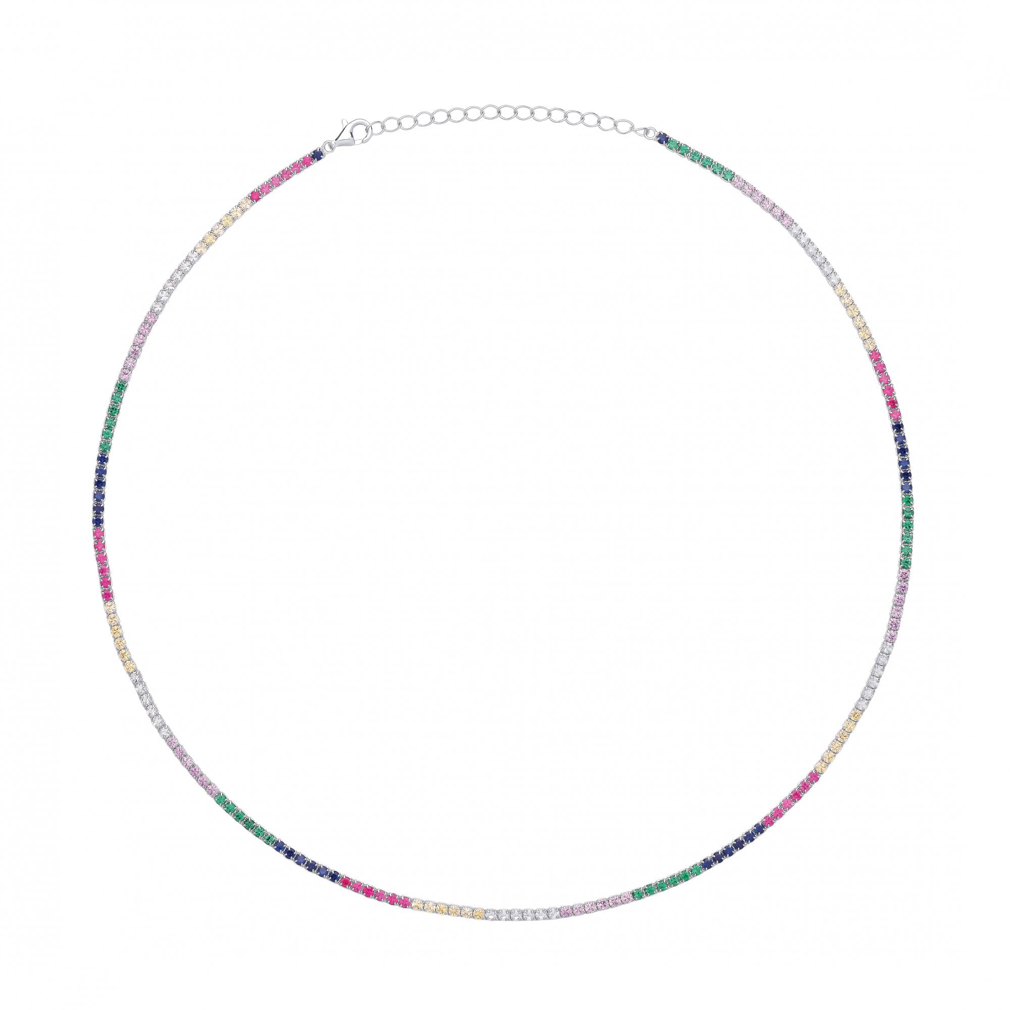 Silver Rubover Multicolour CZ Ladies Tennis Necklace
