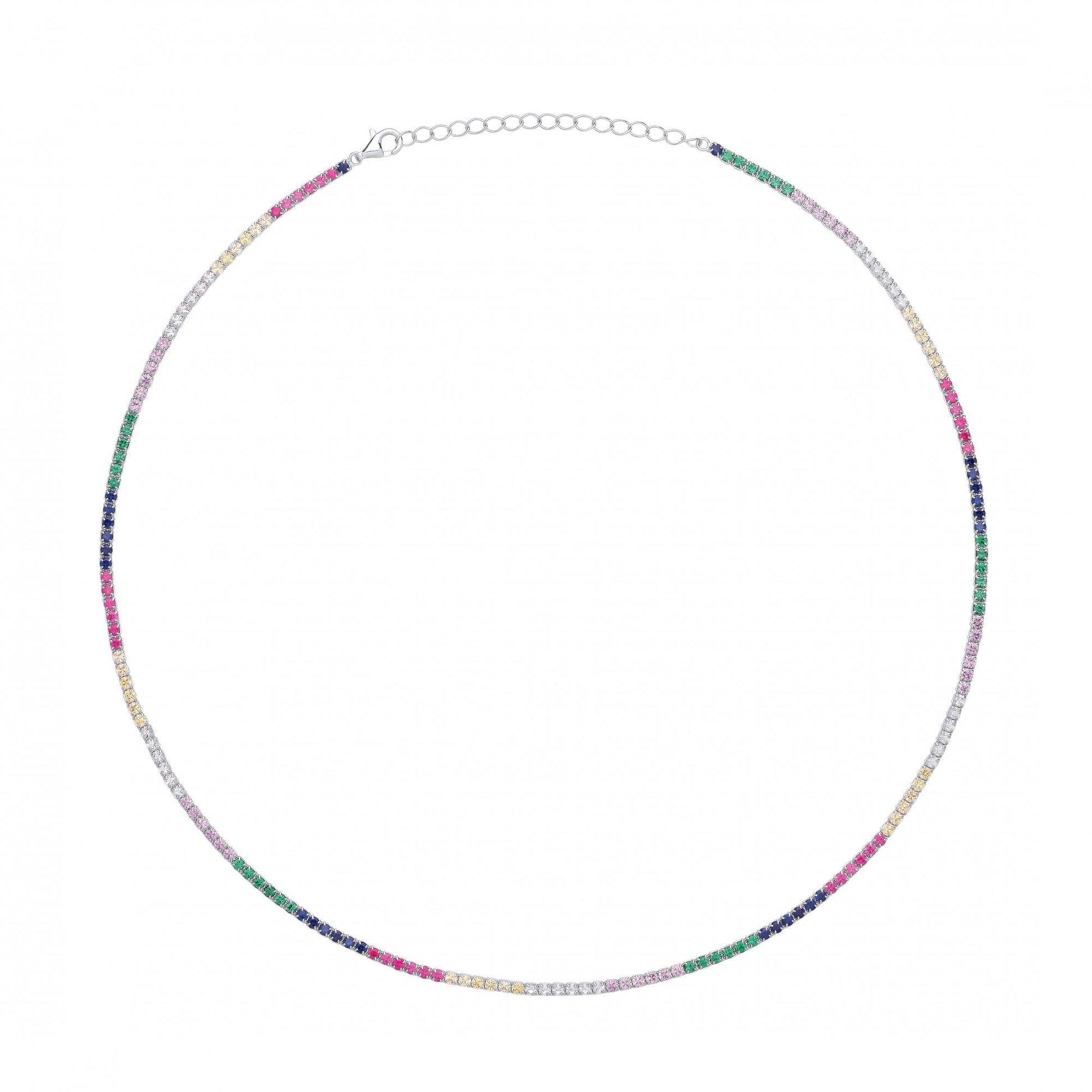 Silver Rubover Multicolour CZ Ladies Tennis Necklace
