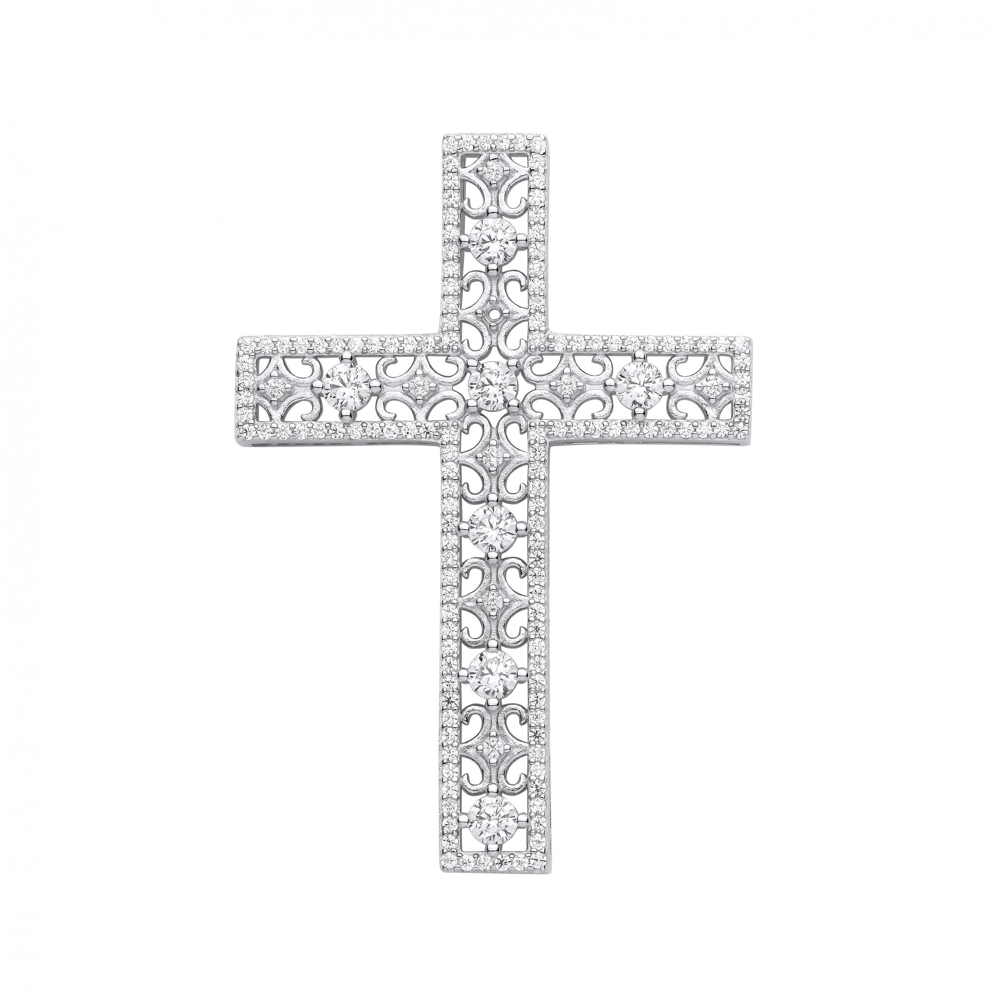 Silver CZ Cluster Cross Pendant