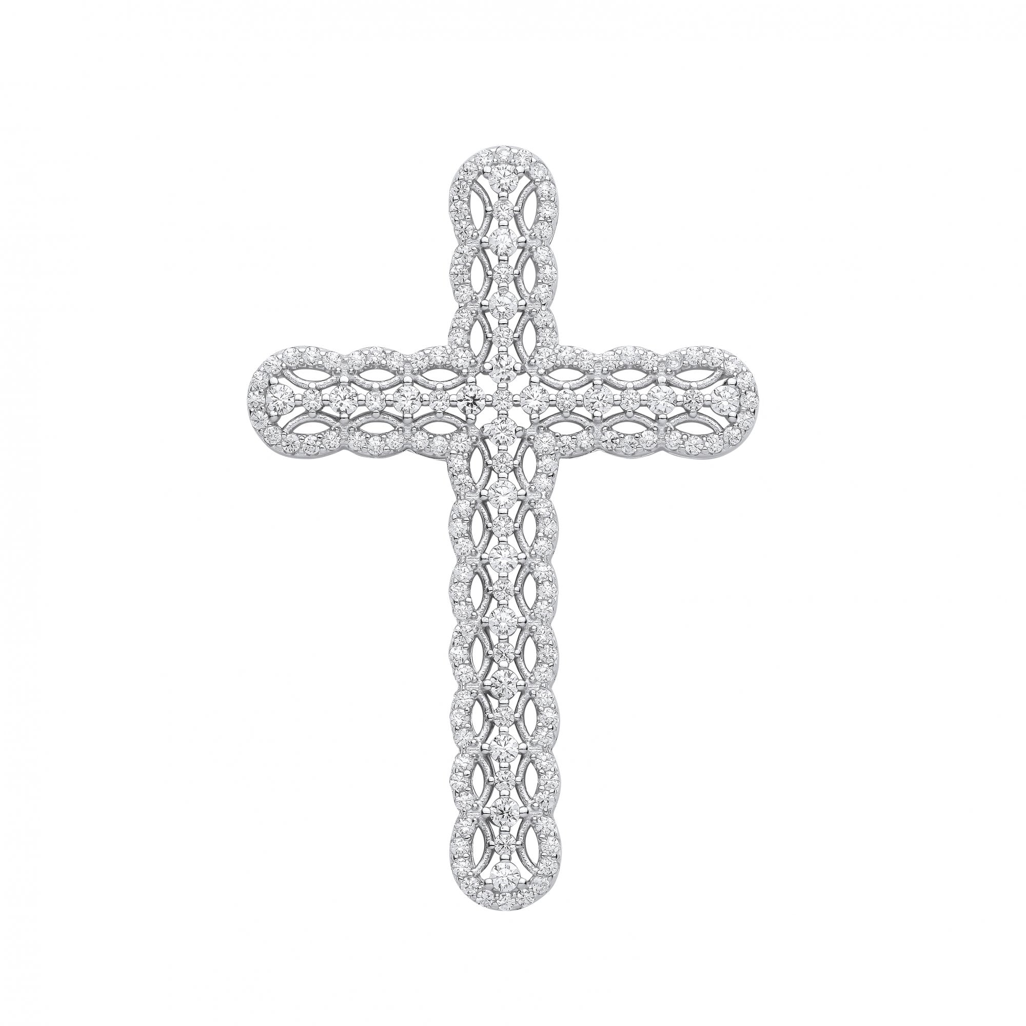 Silver CZ Fancy Cross Pendant