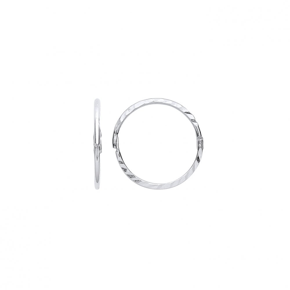 Silver12ml Hinged Diamond Cut Hoop Earrings