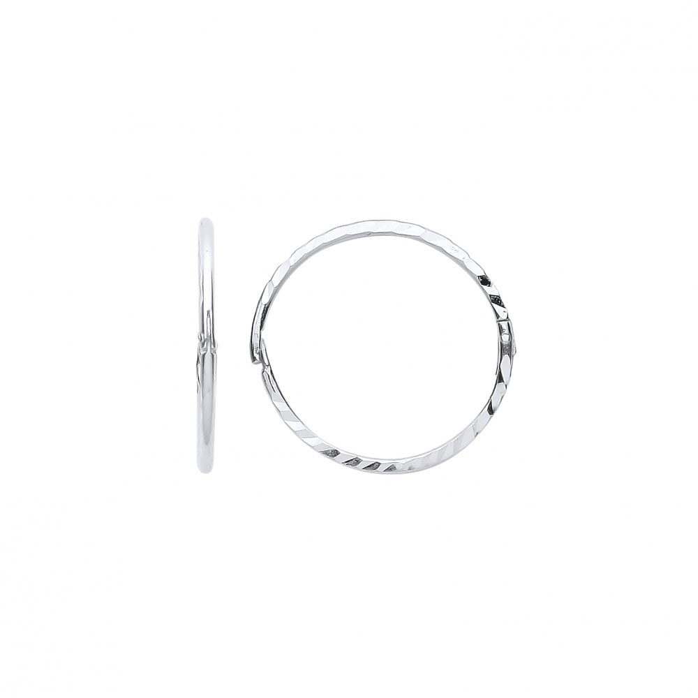 Silver 14ml Hinged Diamond Cut Hoop Earrings
