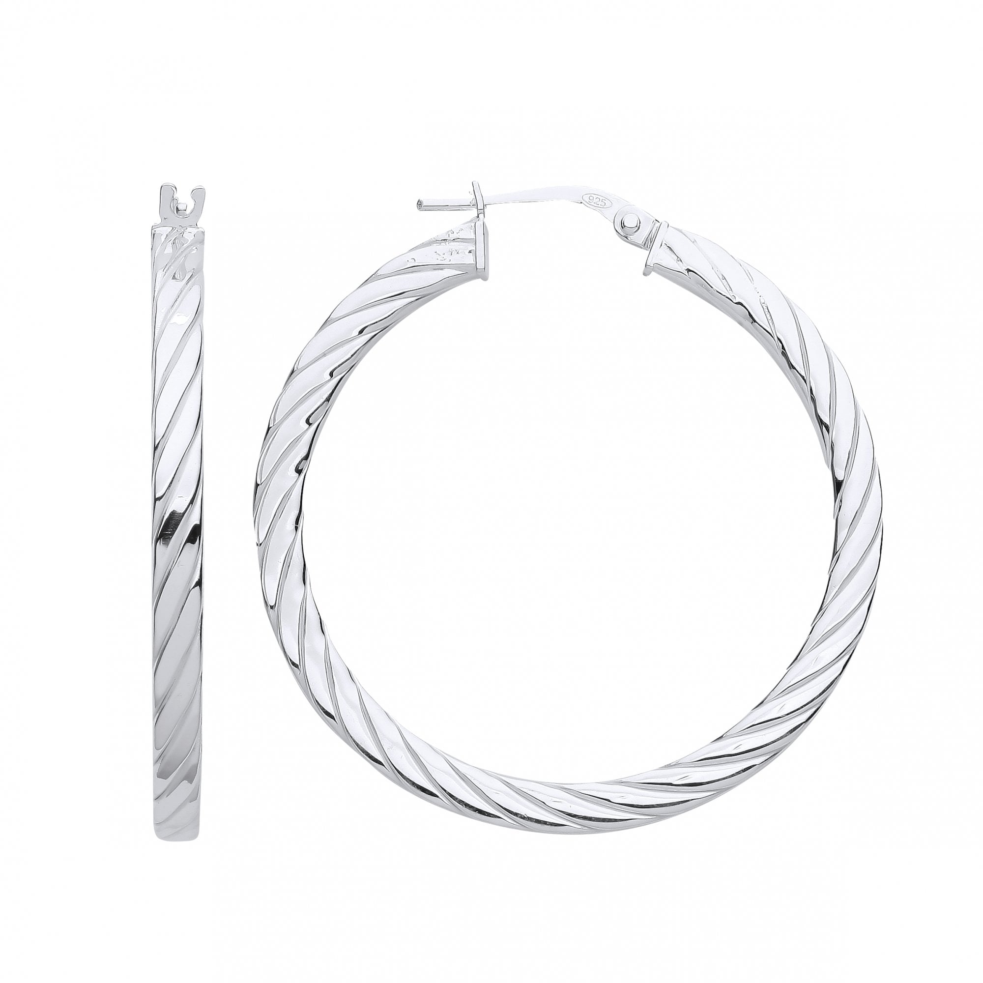 Silver Flat Twisted Hoop Earrings