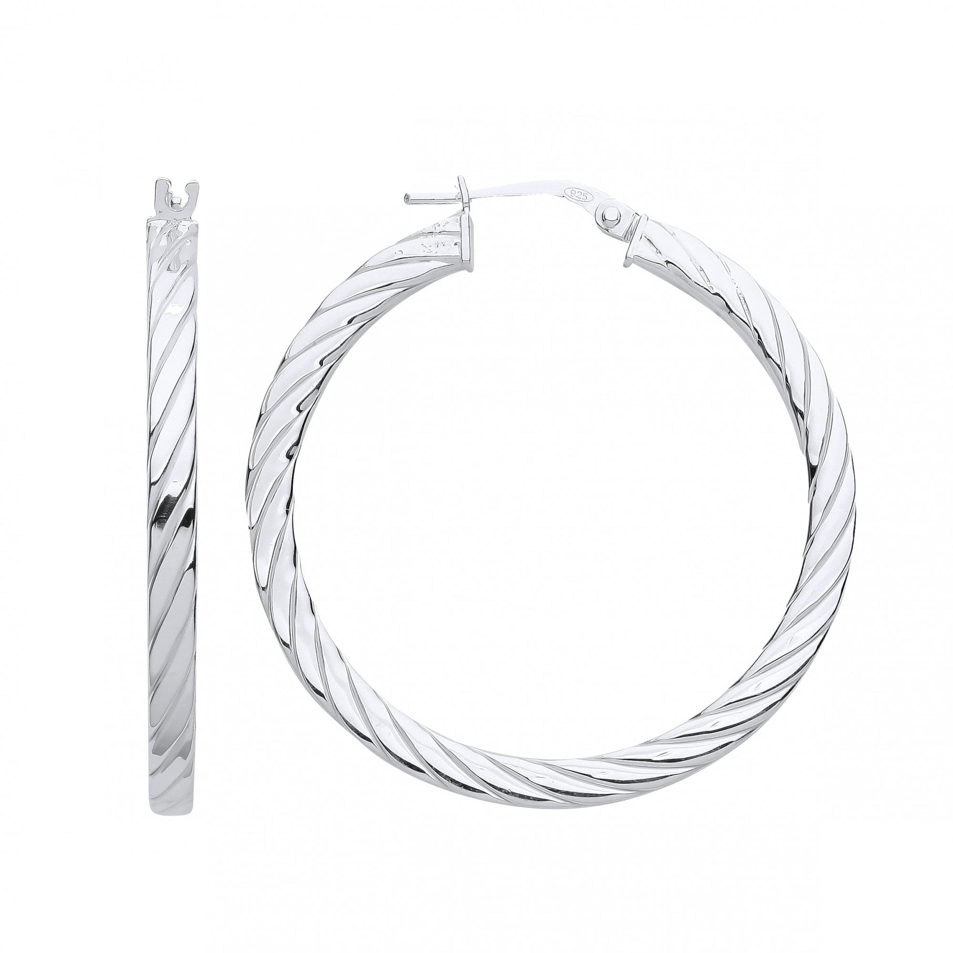 Silver Flat Twisted Hoop Earrings
