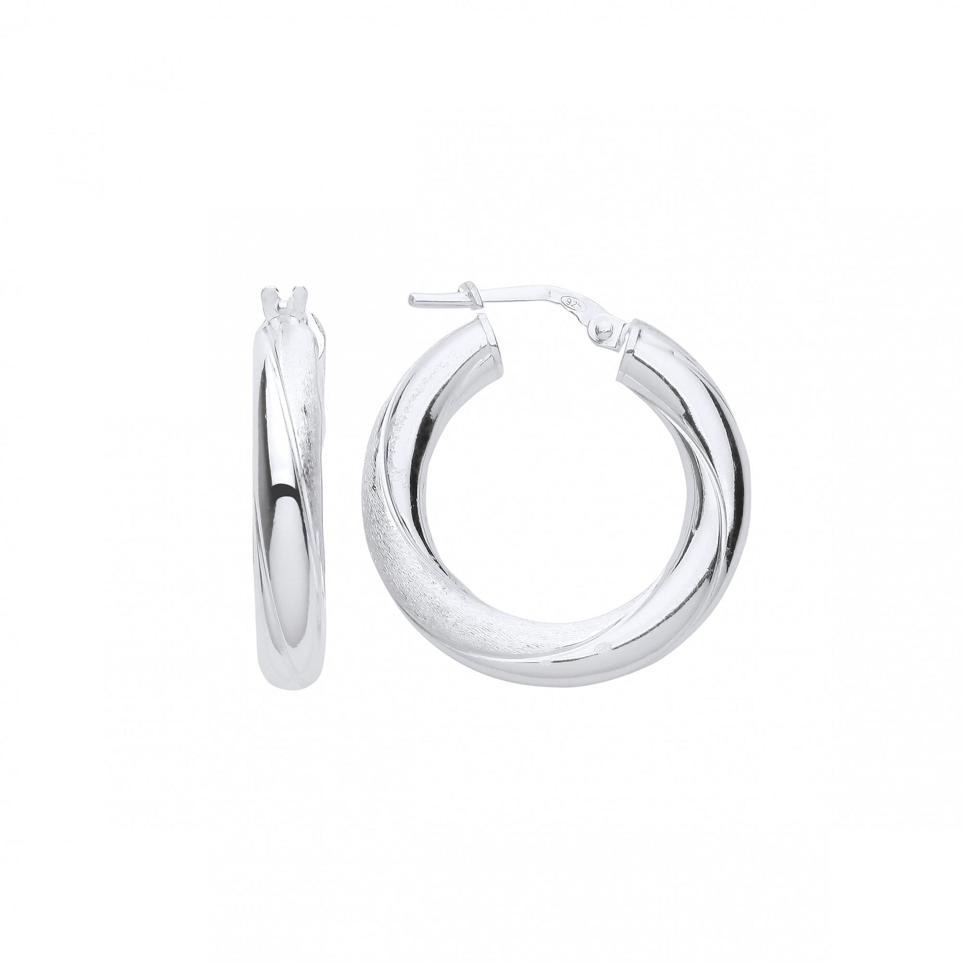 Silver Satin & Polished Twisted Hoop Earrings