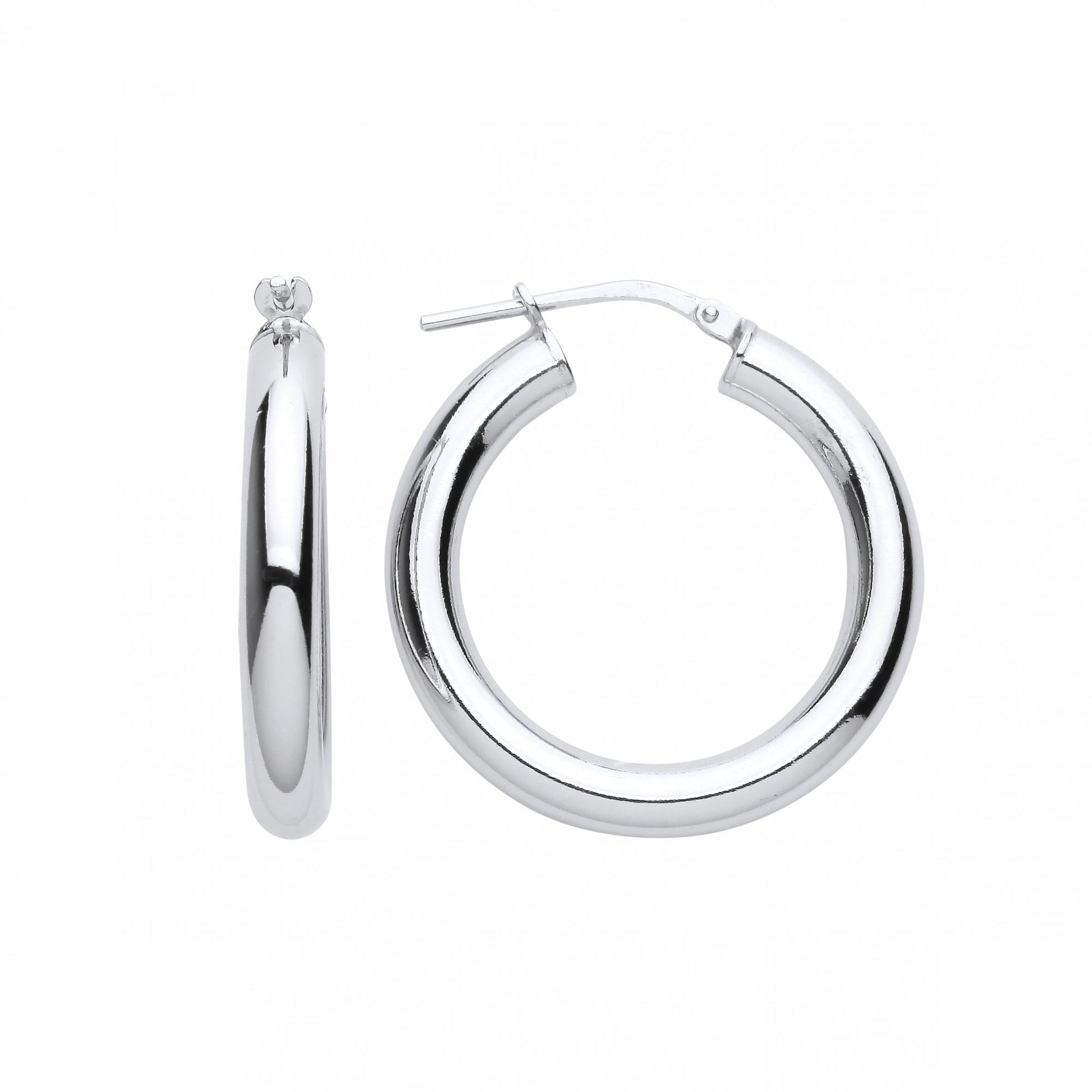 Silver Platinum Plate 20mm Tube Round Hoop Earrings