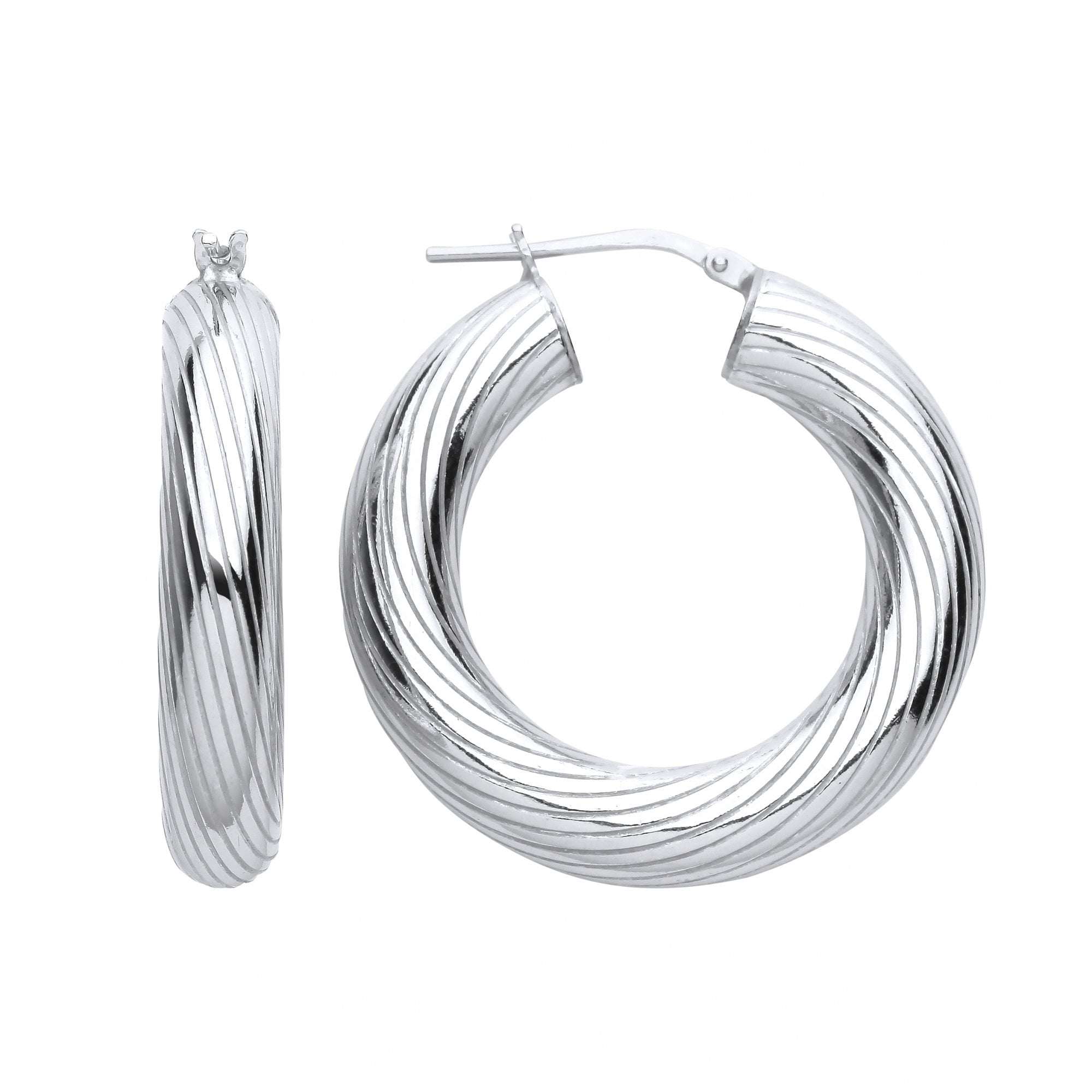 Silver Platinum Plate Twist Hoop Earrings