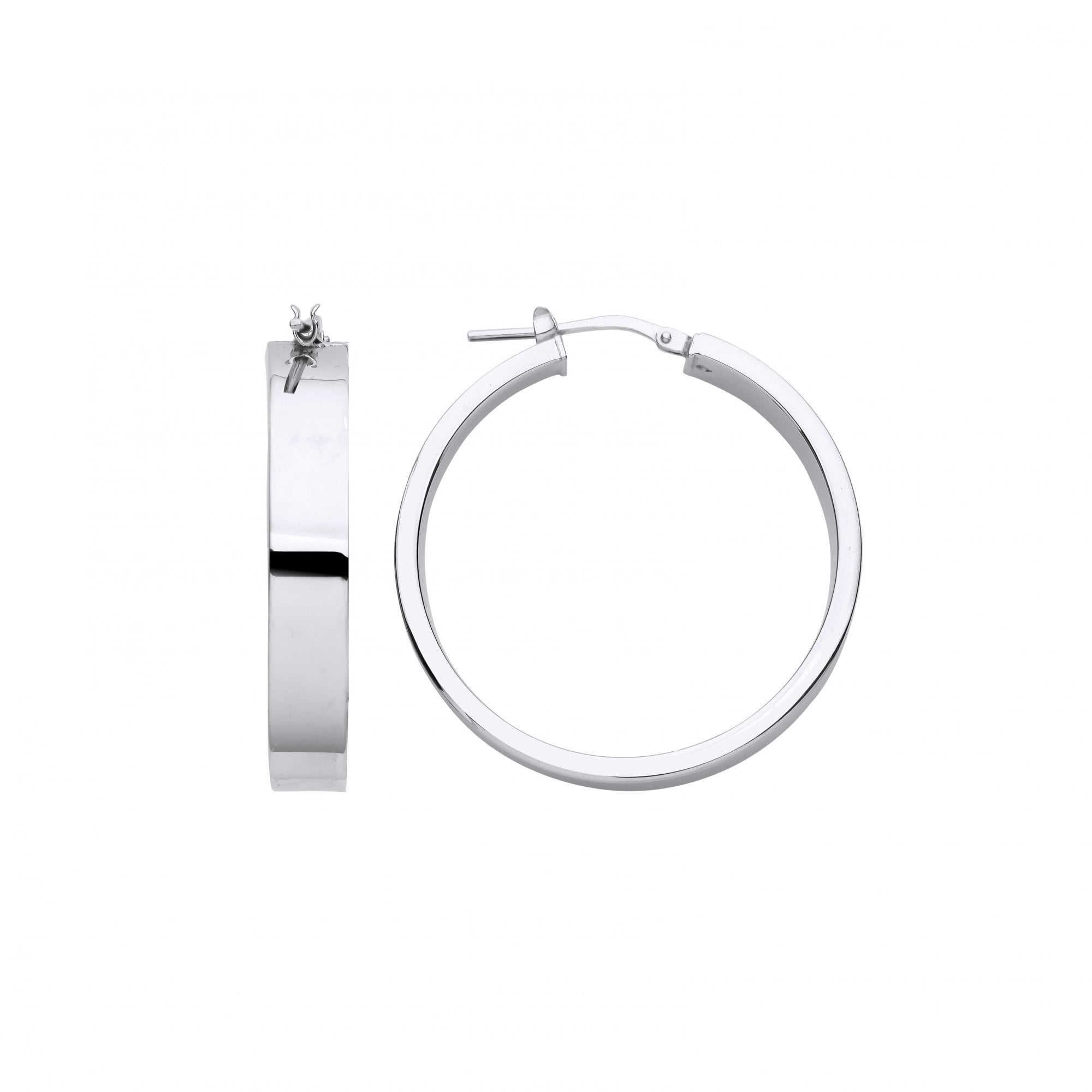Silver Platinum Plate Squared Flat 30mm Hoop Earrings