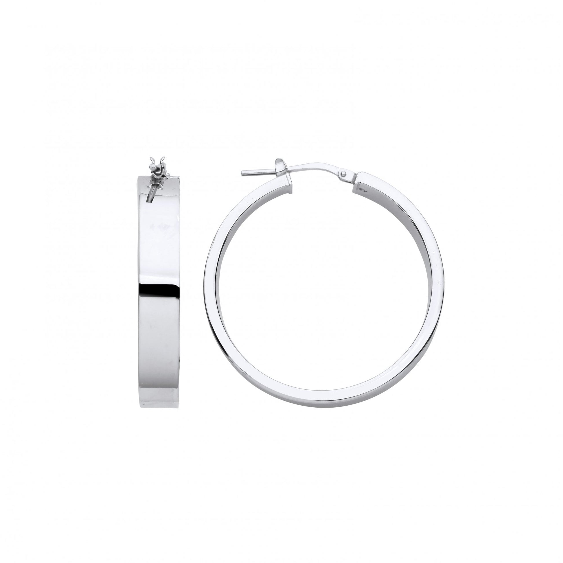 Silver Platinum Plate Squared Flat 30mm Hoop Earrings