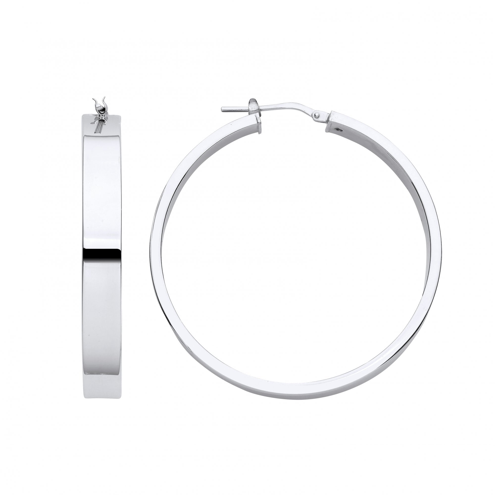 Silver Platinum Plate Squared Flat 40mm Hoop Earrings