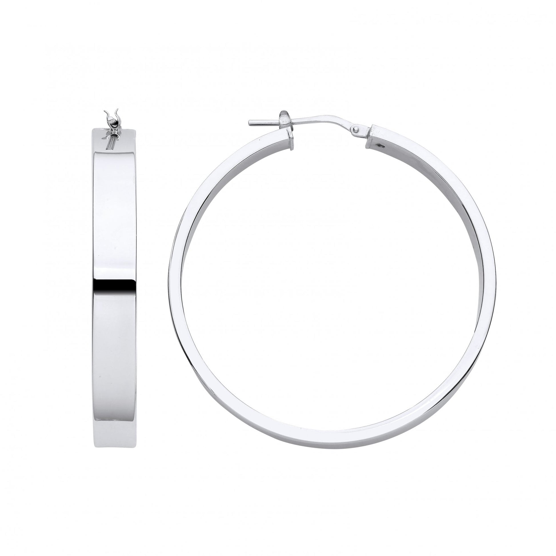 Silver Platinum Plate Squared Flat 40mm Hoop Earrings