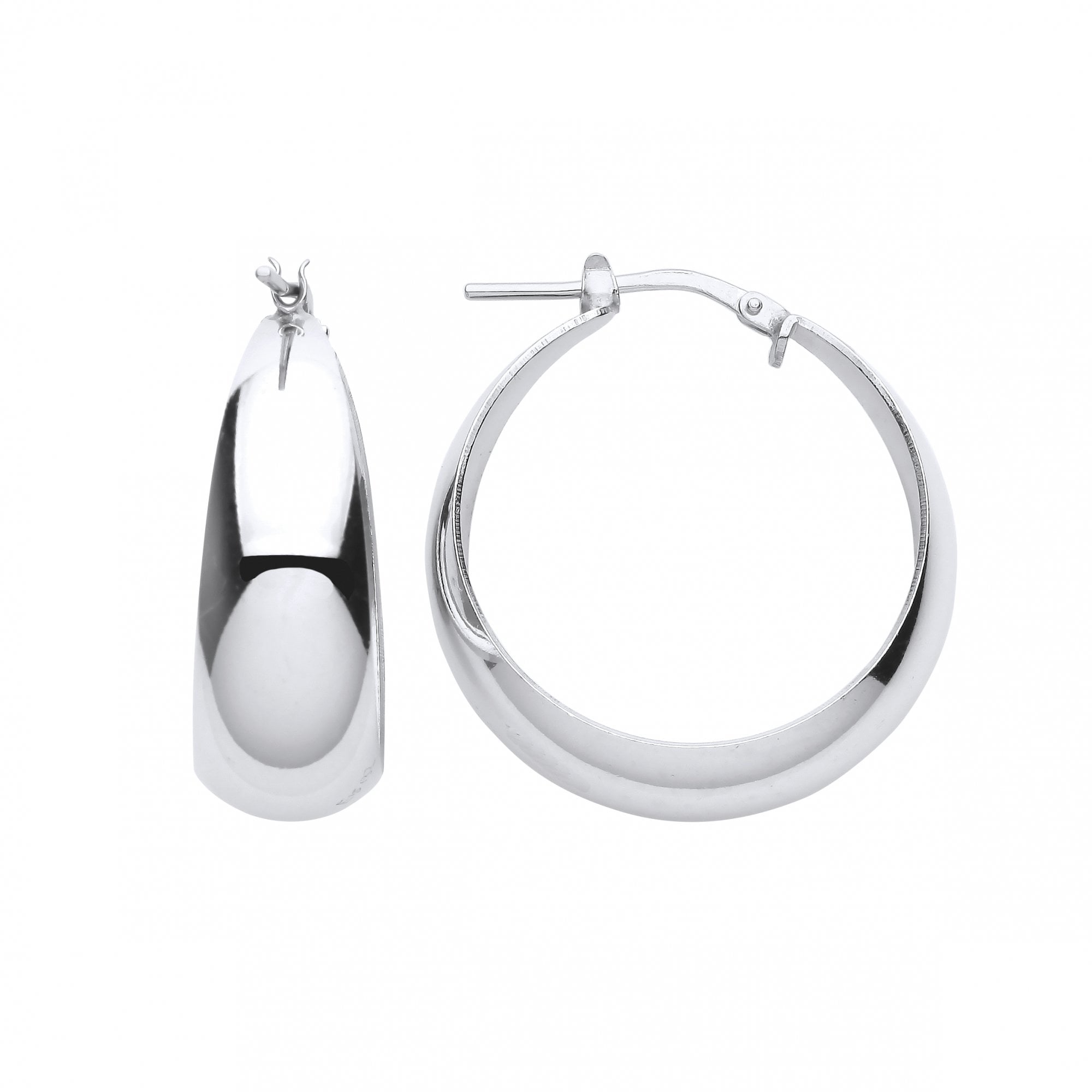 Silver Platinum Plate Wide Graduated Hoop Earrings