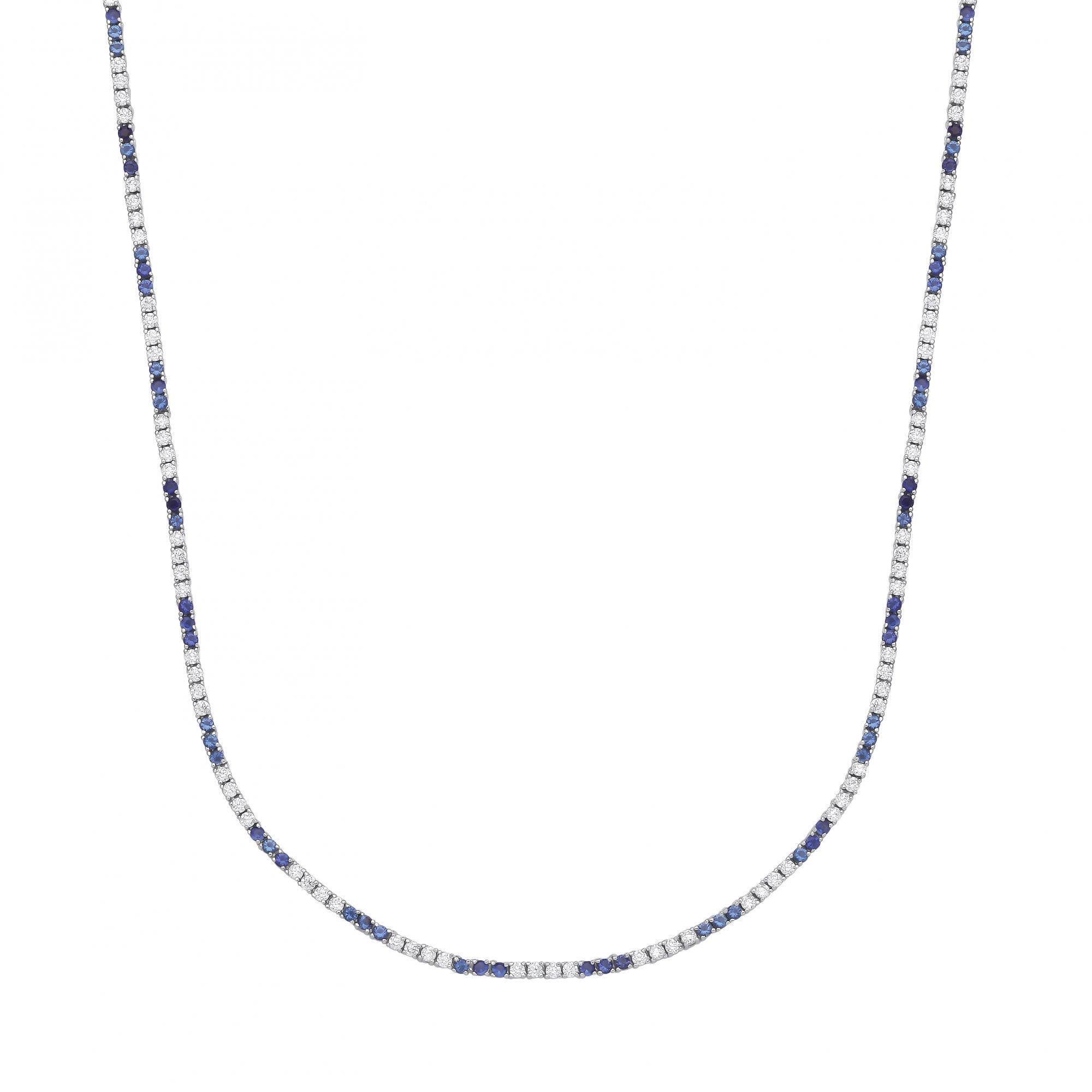 Silver CZ & Sapphire Claw Set Tennis Necklace