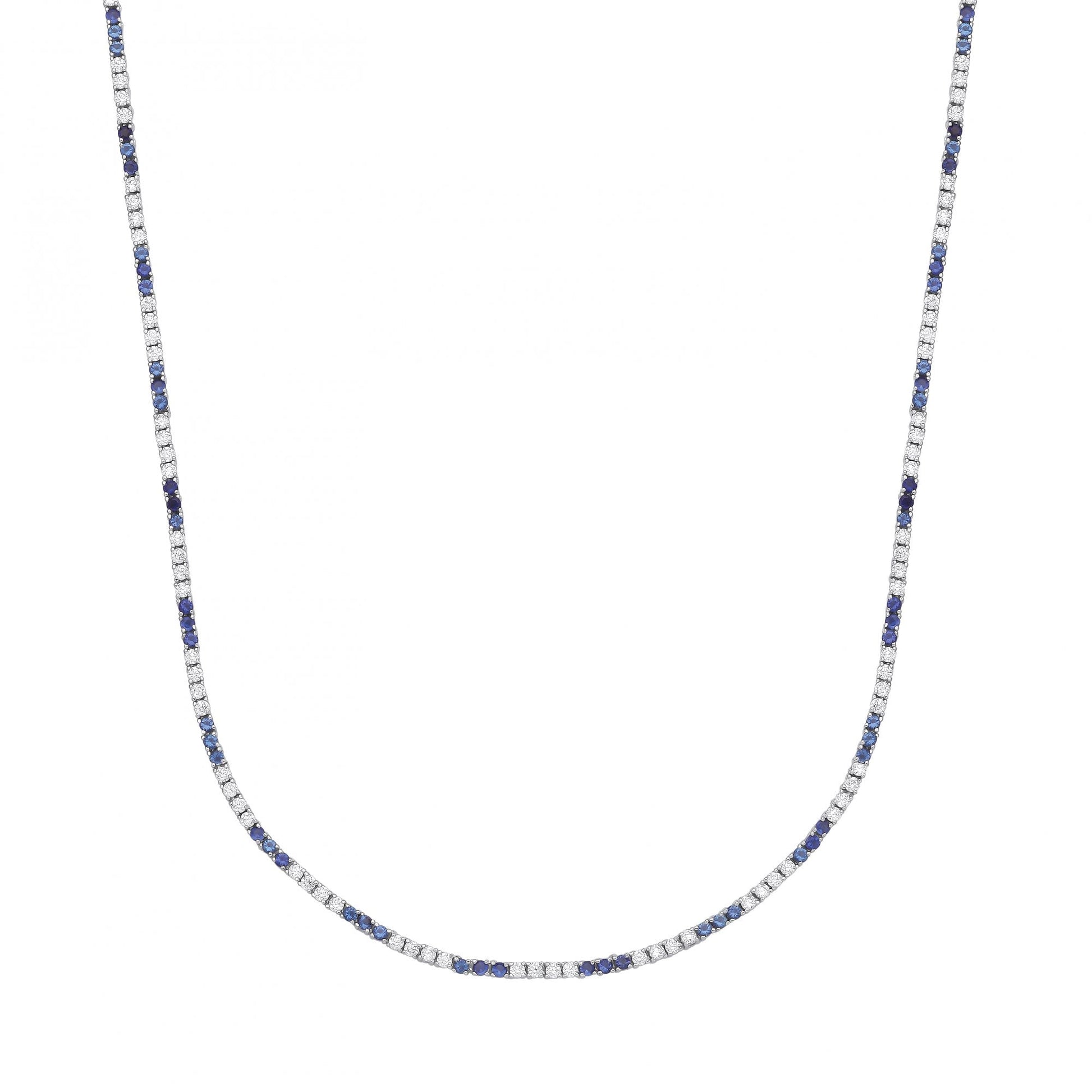 Silver CZ & Sapphire Claw Set Tennis Necklace