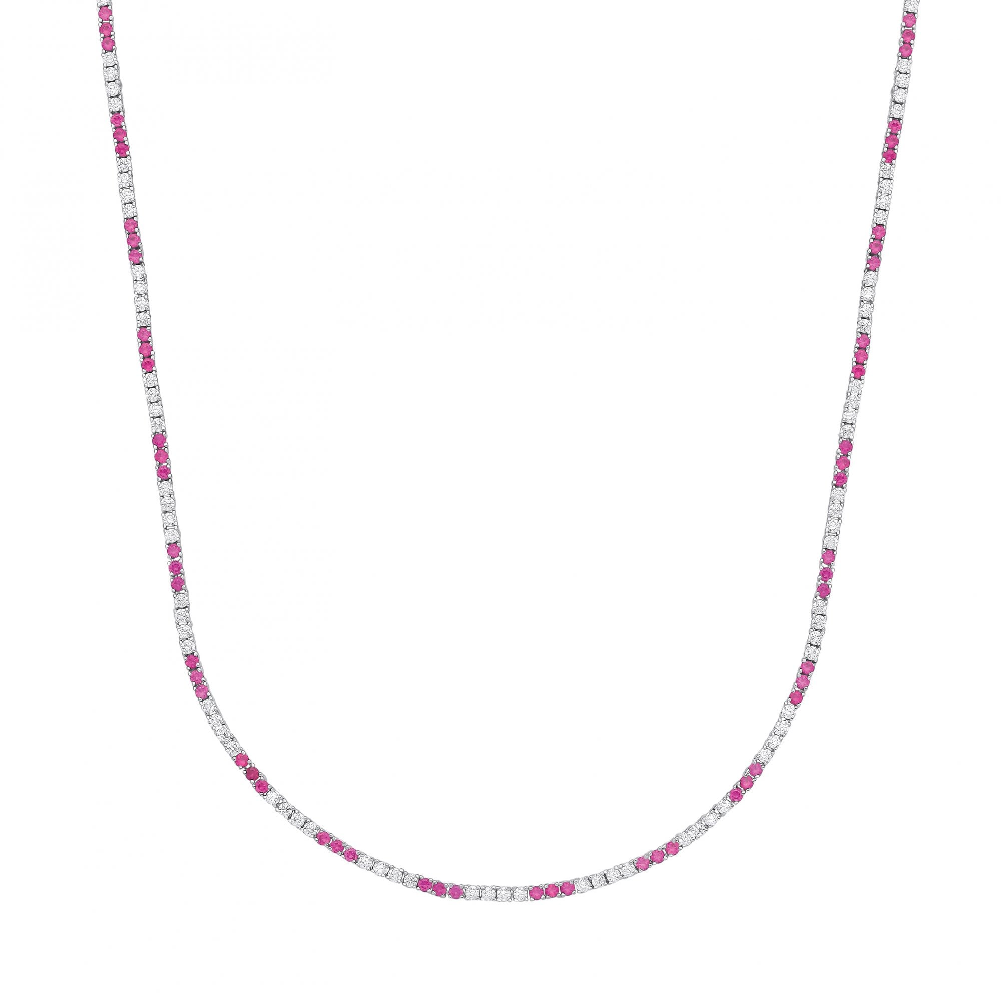 Silver CZ & Ruby Claw Set Tennis Necklace