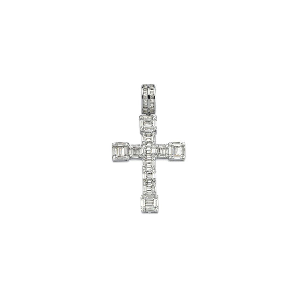 Silver CZ Fancy Baguette Cross Pendant