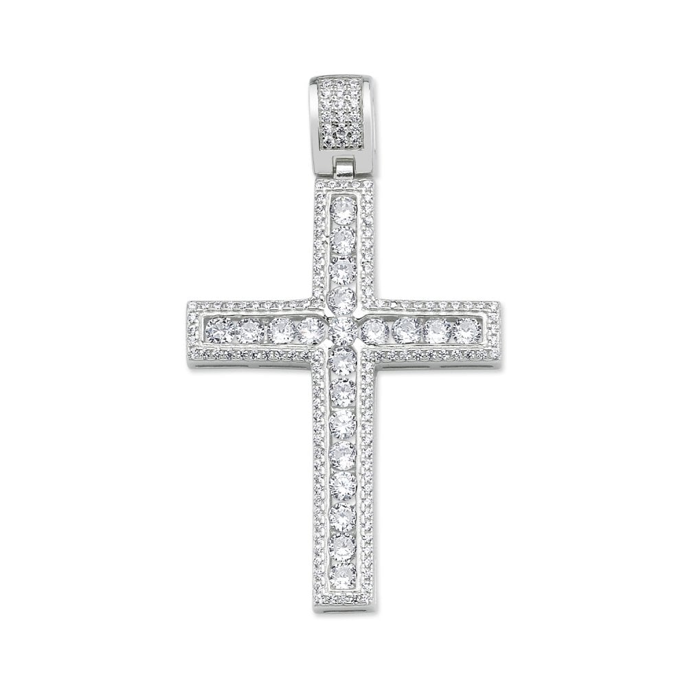 Silver CZ Fancy Cross Pendant