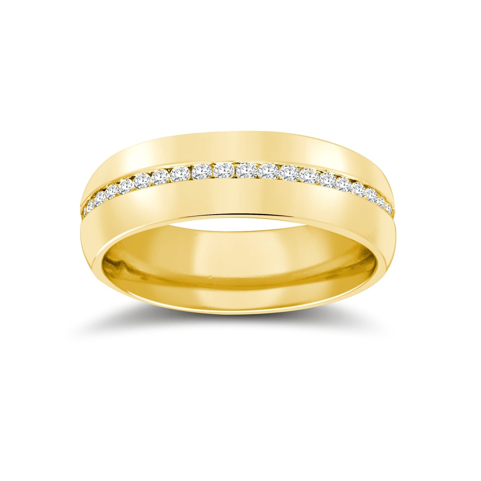18ct Gold Yellow 6mm Diamond 80pts Rubover set Wedding Ring