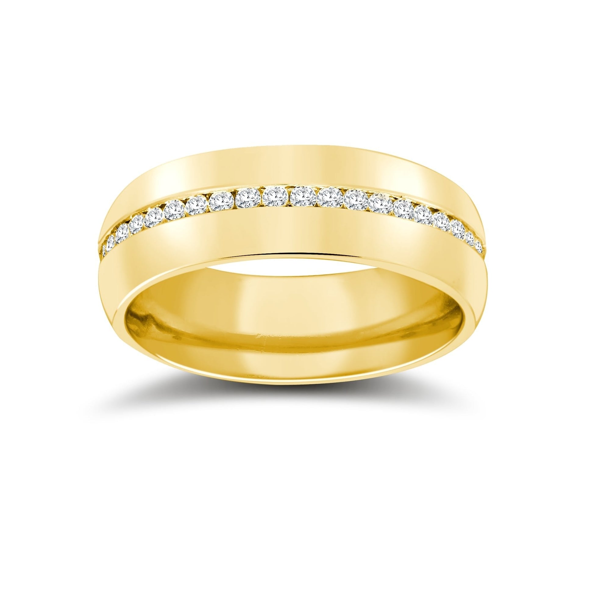 18ct Gold Yellow 8mm Diamond  Rubover set Wedding Ring
