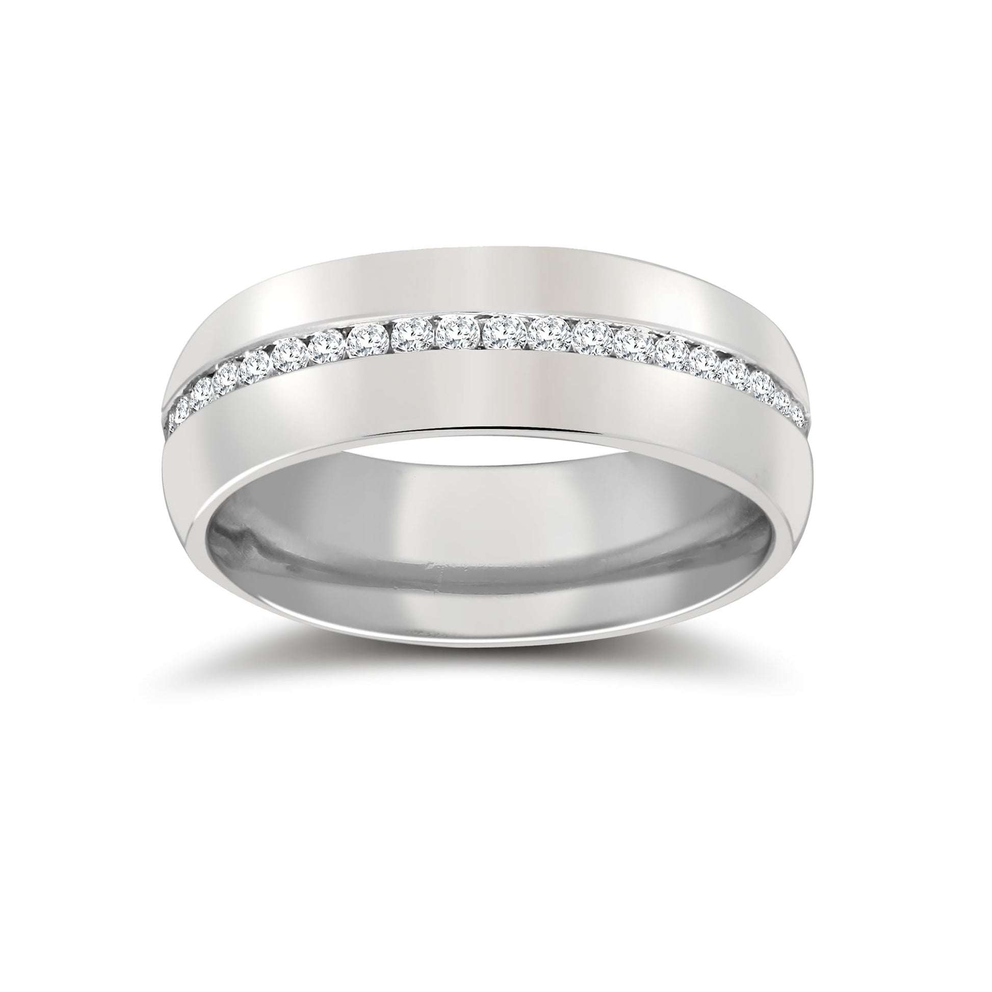 18ct Gold White 8mm Diamond  Rubover set Wedding Ring