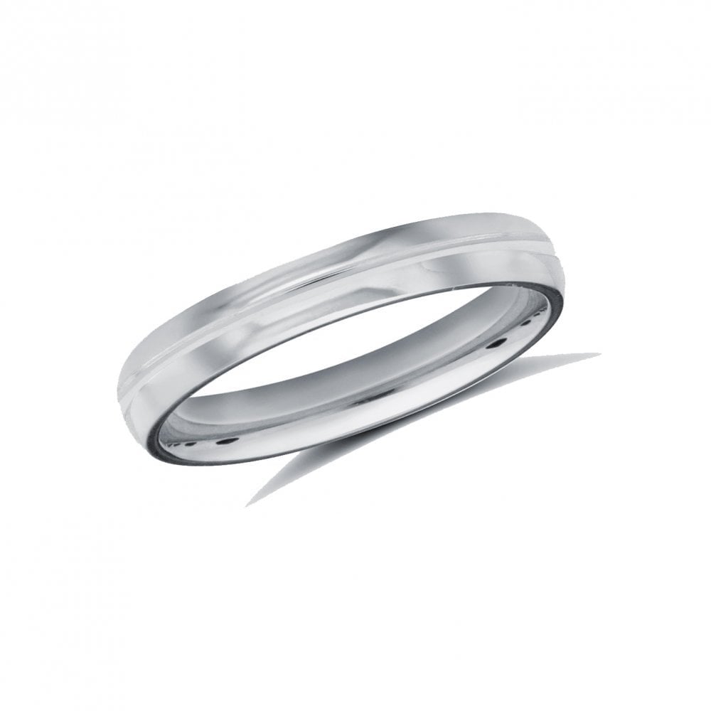 18ct White Gold 3mm Classic Court Profile Centre Groove Wedding Ring