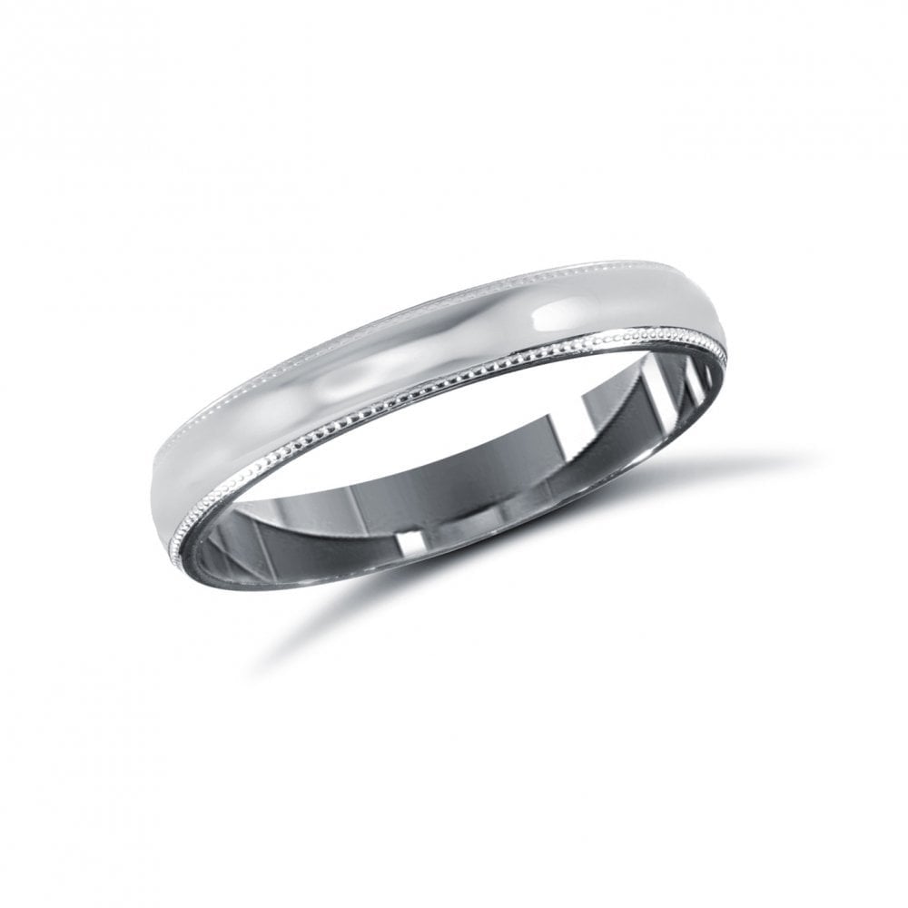 9ct White Gold 3mm Classic Court Profile Mill Grain Wedding Ring