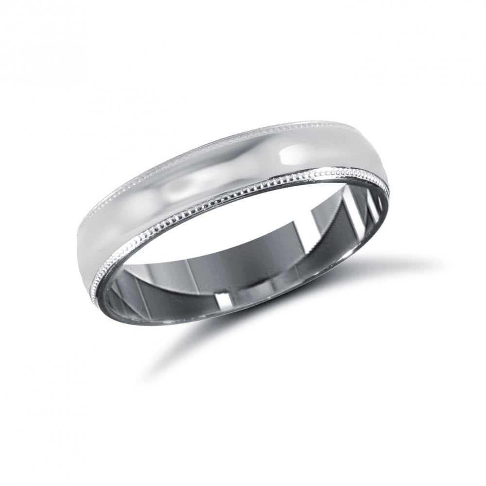 9ct White Gold 4mm Classic Court Profile Mill Grain Wedding Ring