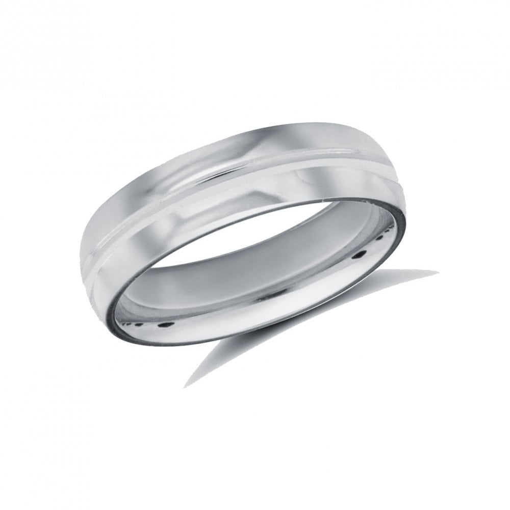 9ct White Gold 5mm Classic Court Profile Centre Groove Wedding Ring