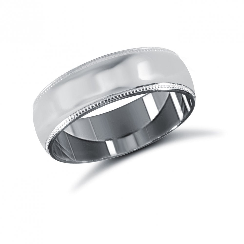 9ct White Gold 6mm Classic Court Profile Mill Grain Wedding Ring