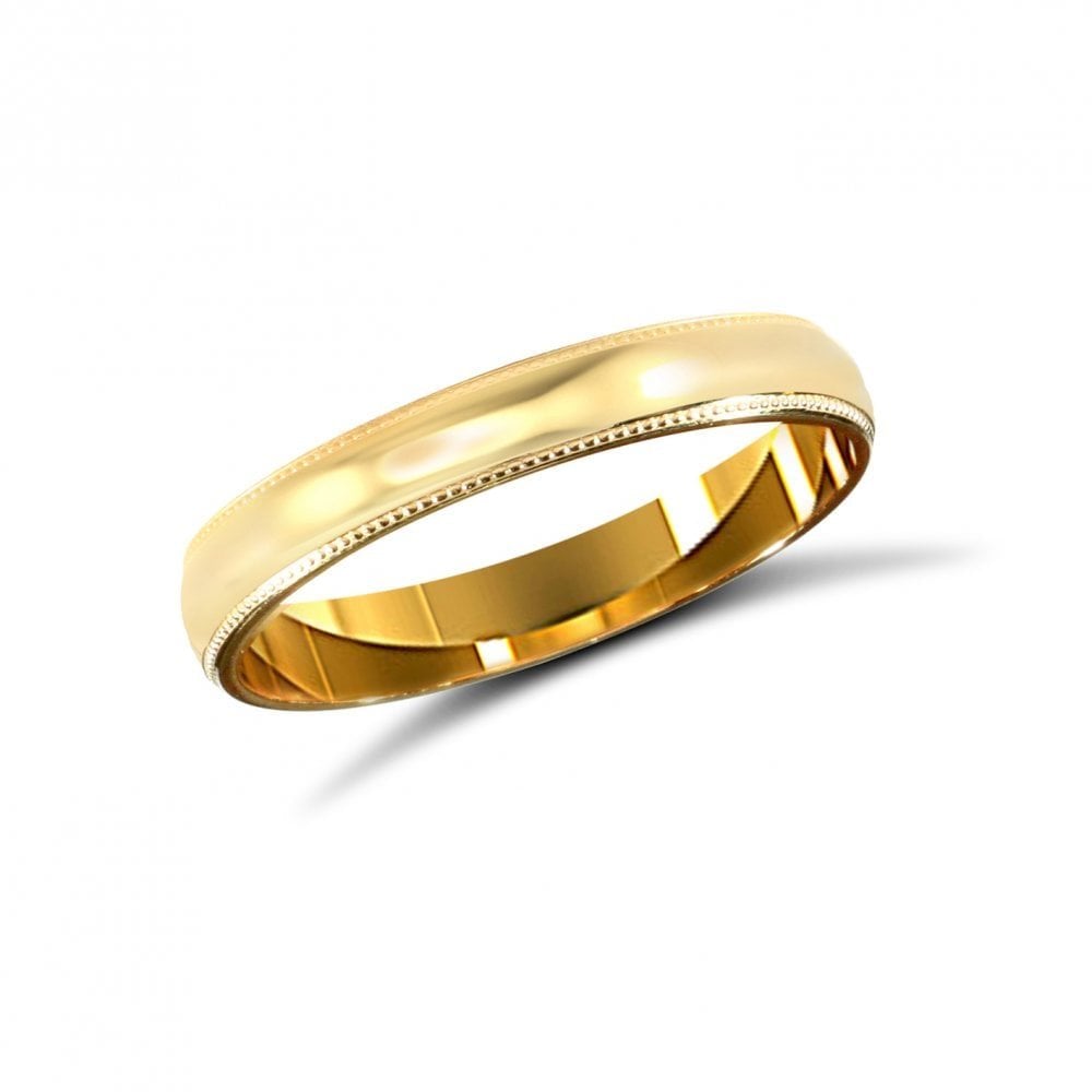 9ct Yellow Gold 3mm Classic Court Profile Mill Grain Wedding Ring
