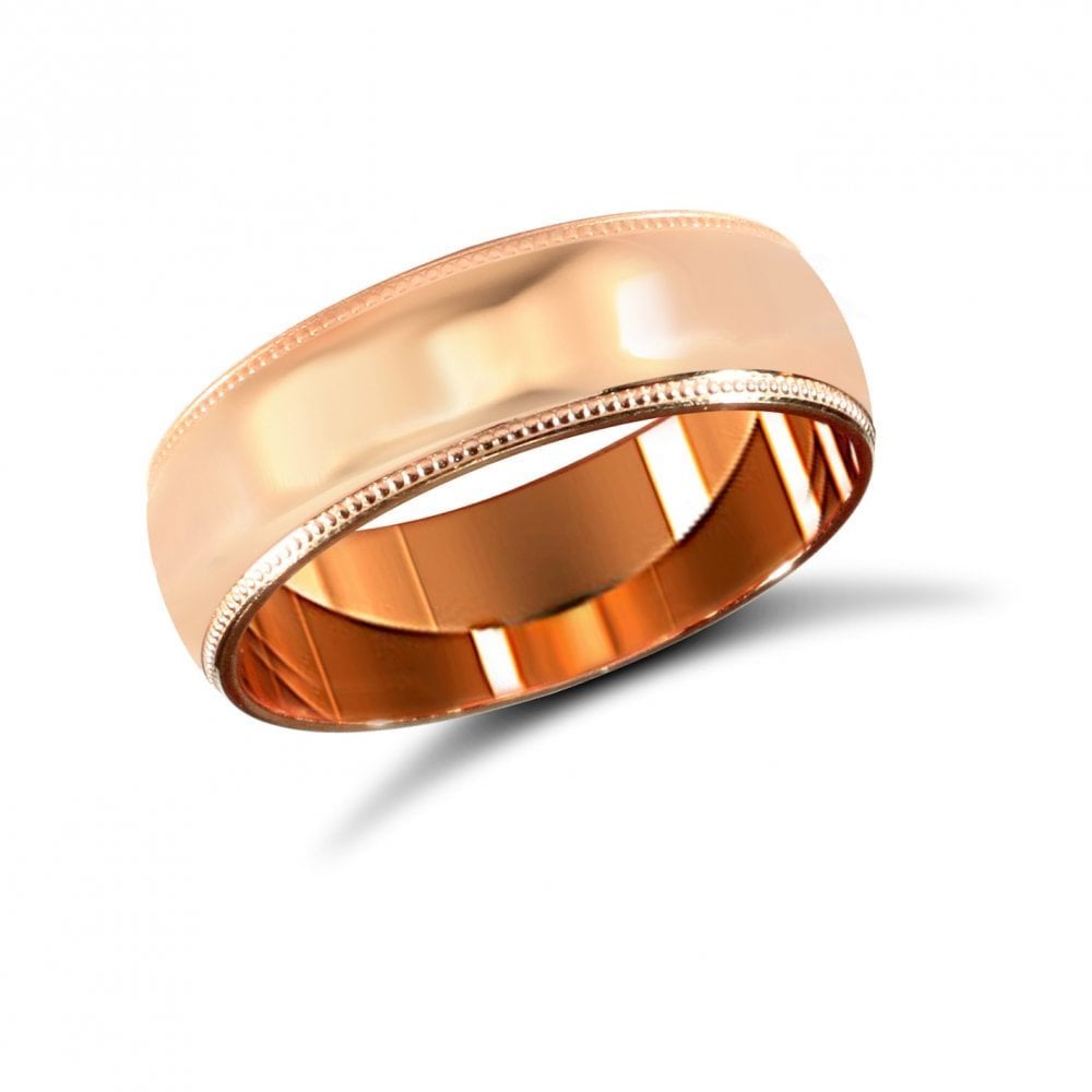9ct Rose Gold 6mm Classic D-Shape Profile Mill Grain Wedding Ring