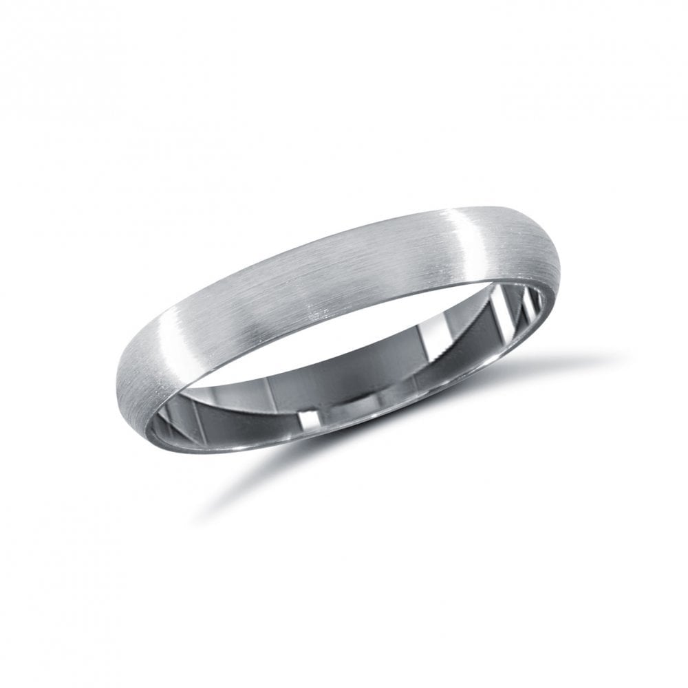 Palladium Classic D-Shape Profile Satin Wedding Ring 3mm