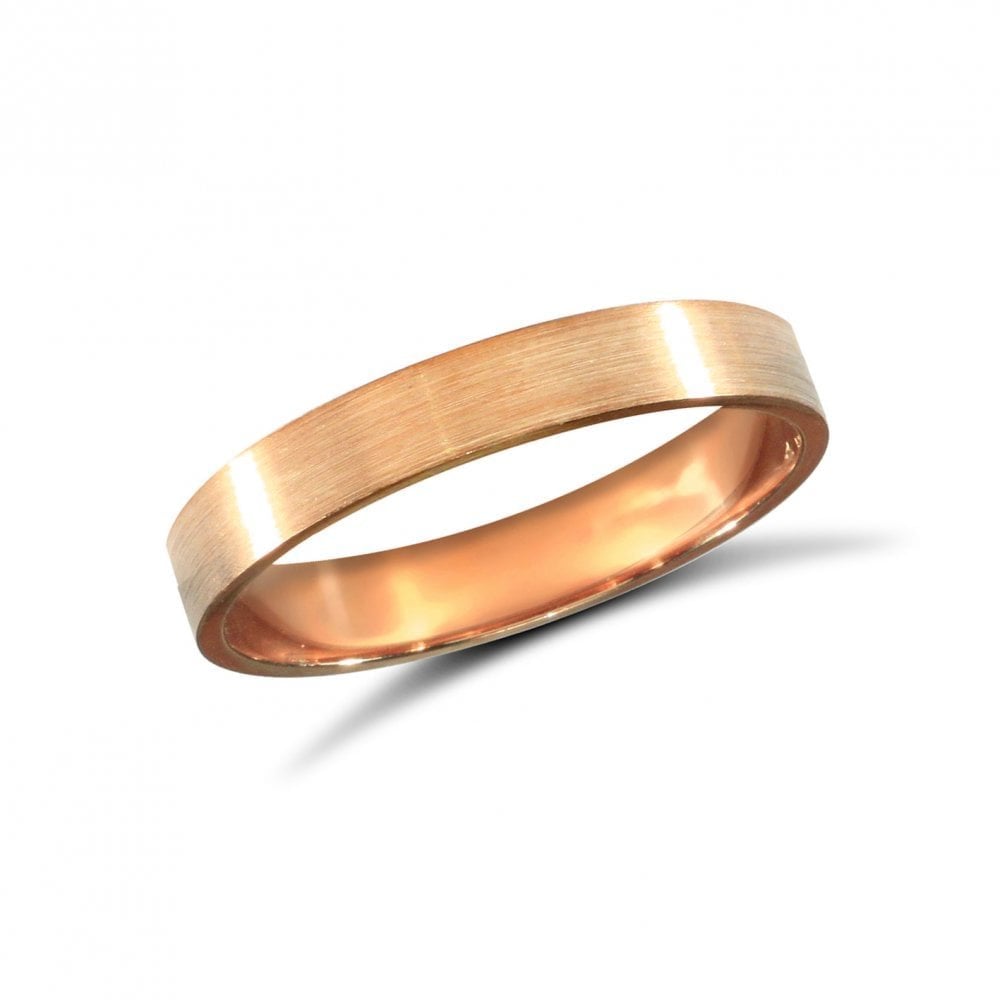 18ct Rose Gold 3mm Classic Flat Court Profile Satin Wedding Ring