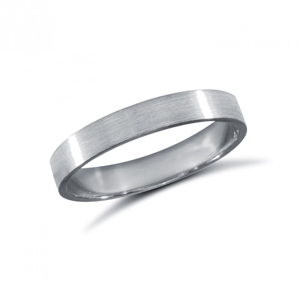 18ct White Gold 3mm Classic Flat Court Profile Satin Wedding Ring