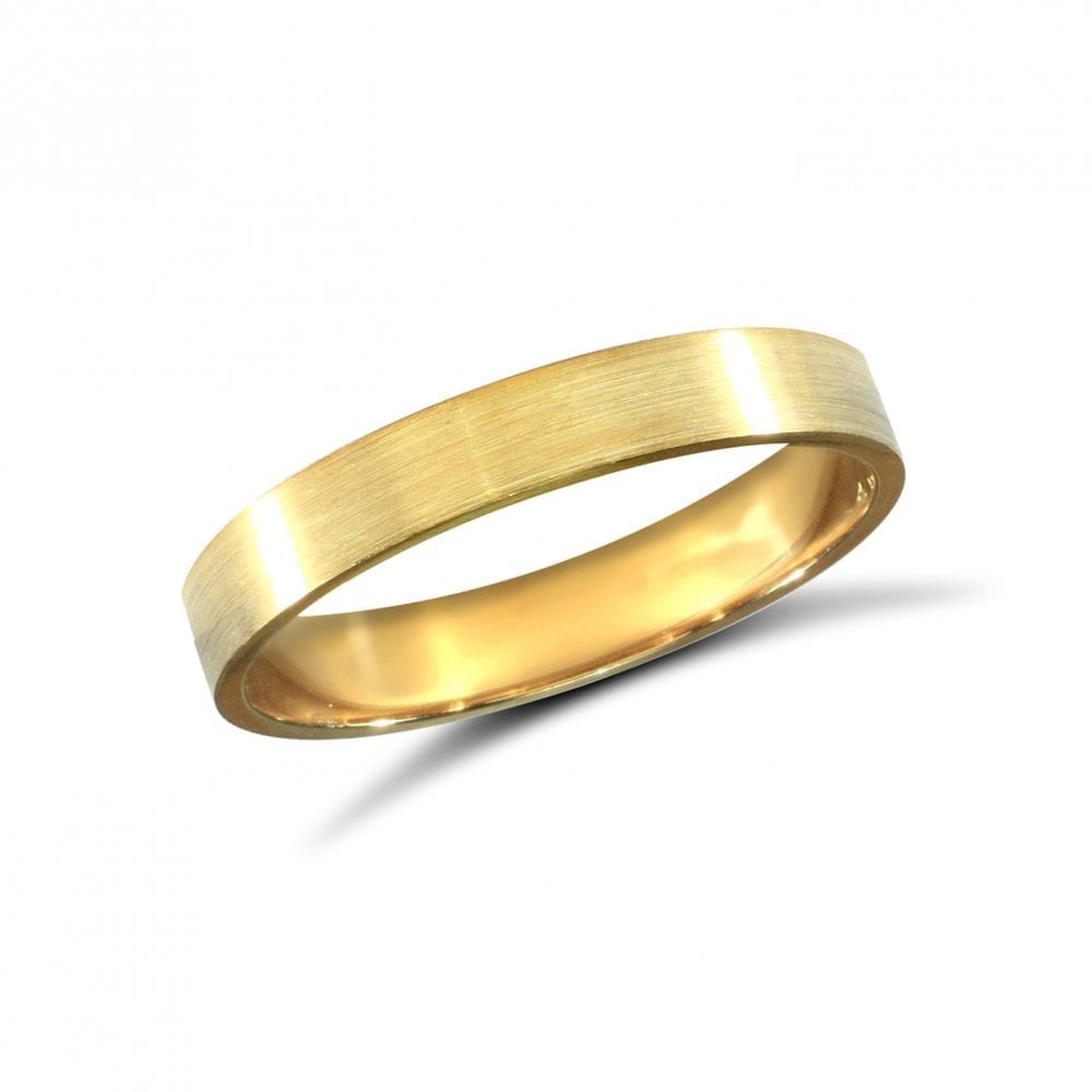 18ct Yellow Gold 3mm Classic Flat Court Profile Satin Wedding Ring