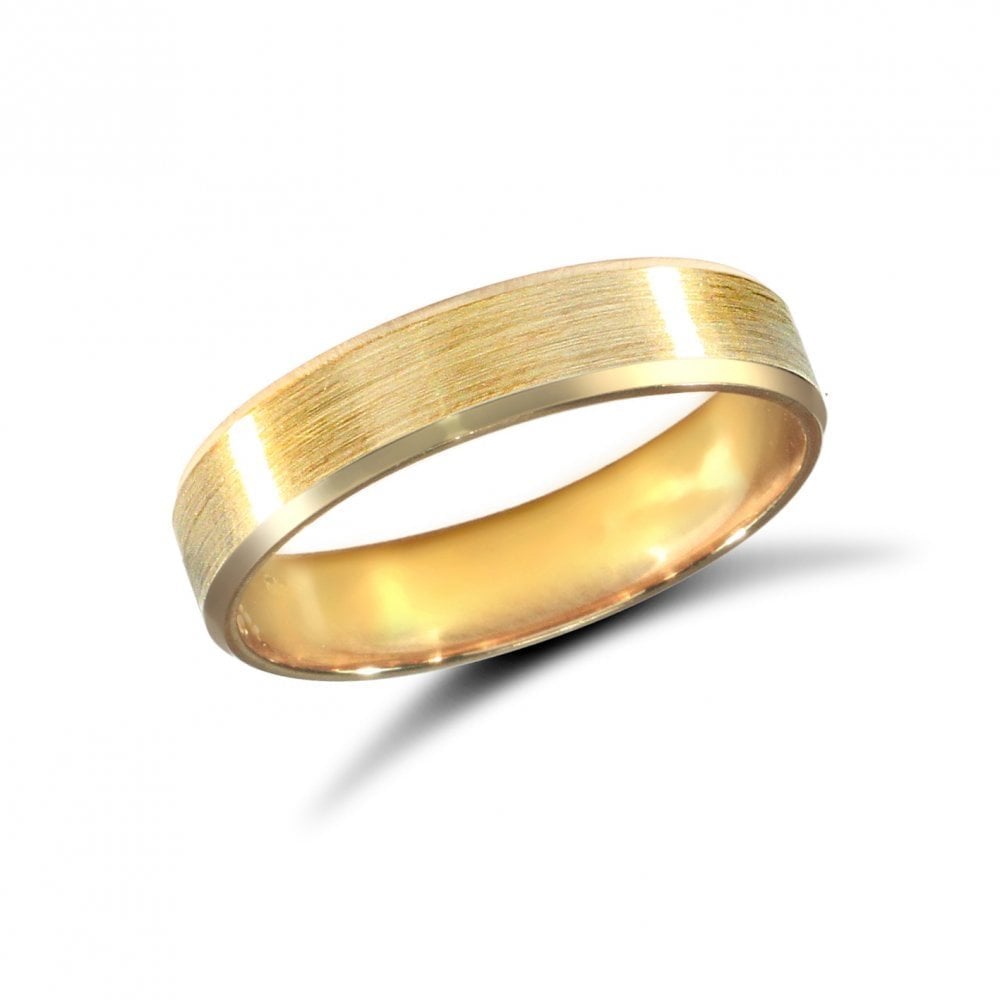 18ct Yellow Gold 4mm Classic Flat Court Profile Satin and Bevelled Edge Wedding Ring