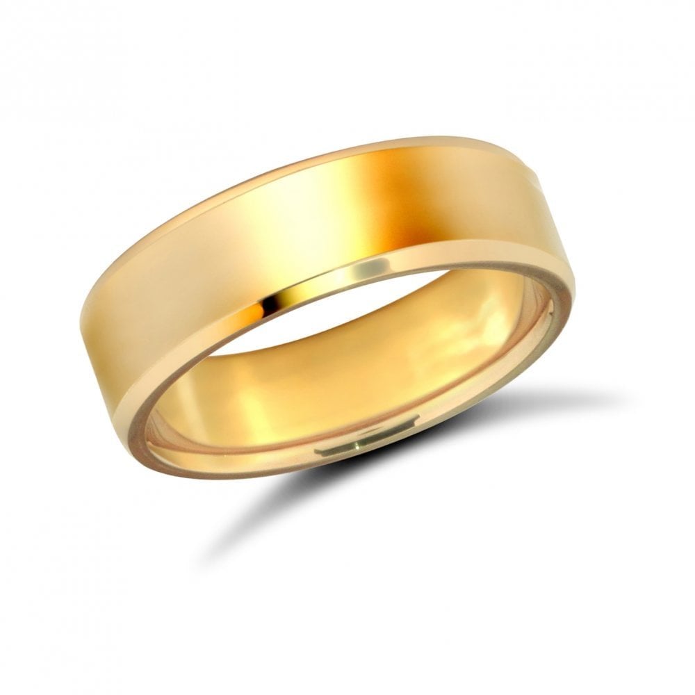 18ct Yellow Gold 6mm Classic Flat Court Profile Bevelled Edge Wedding Ring