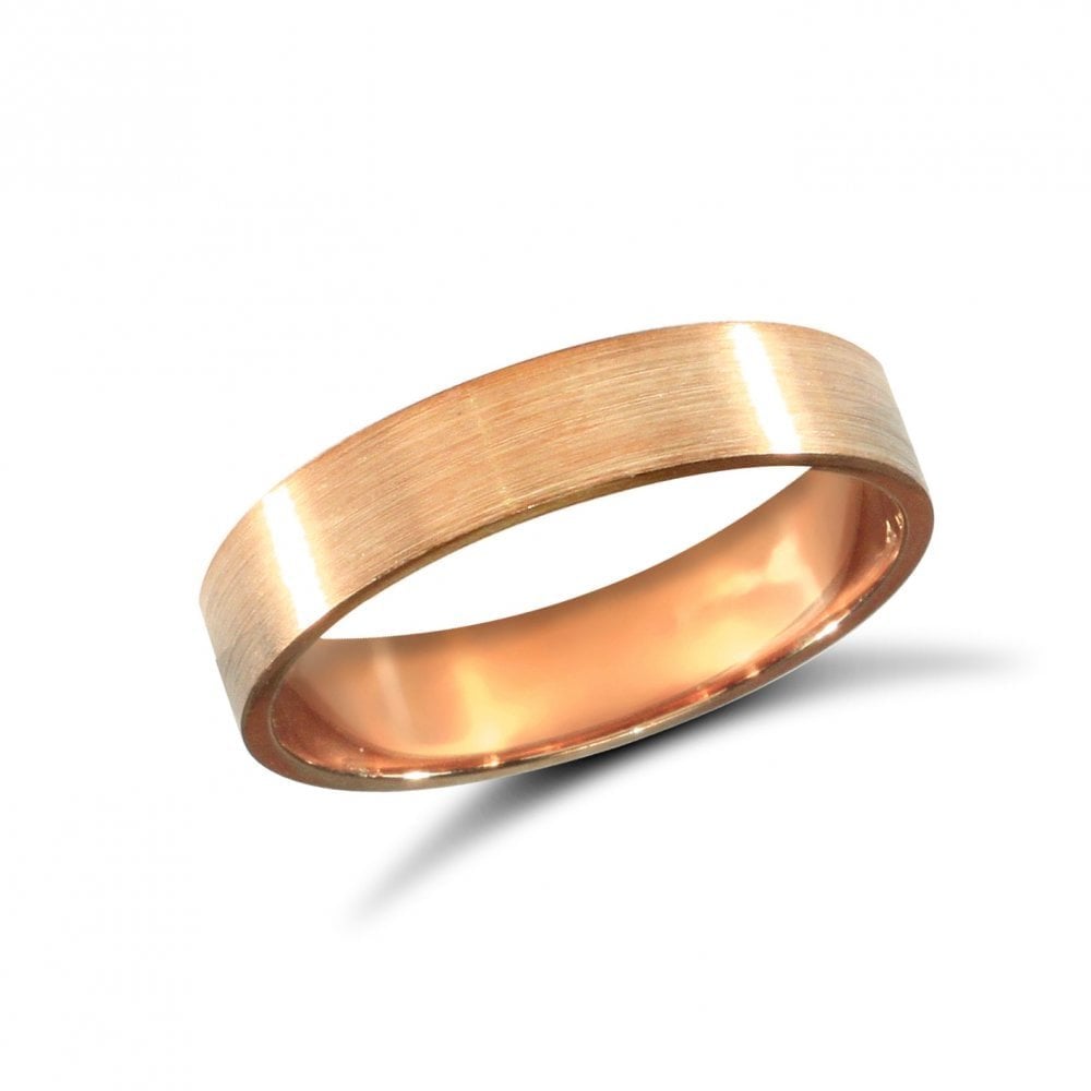 9ct Rose Gold 4mm Classic Flat Court Profile Satin Wedding Ring