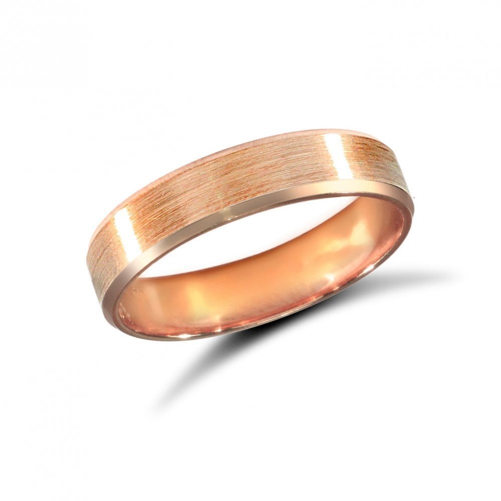9ct Rose Gold 4mm Classic Flat Court Profile Satin and Bevelled Edge Wedding Ring