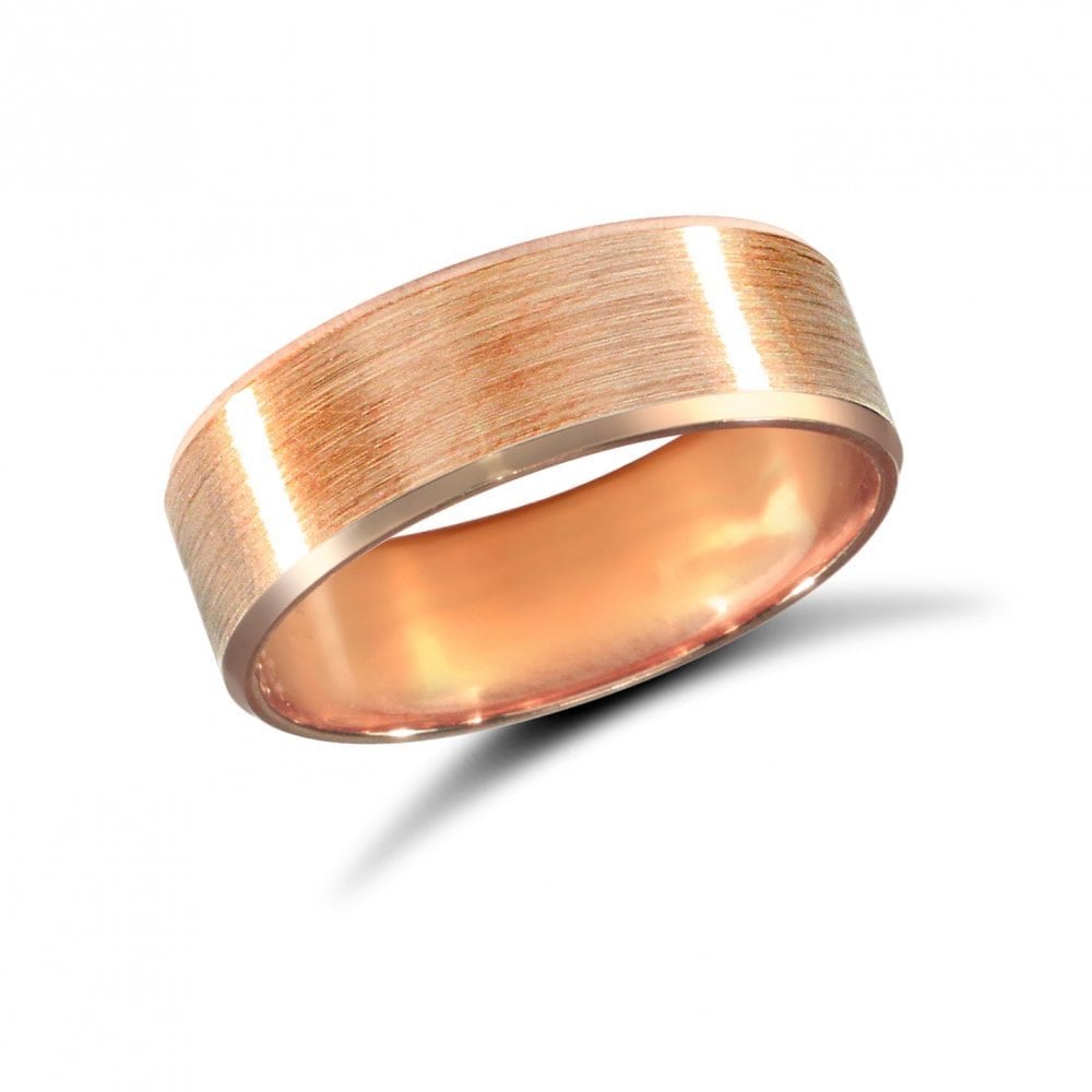 9ct Rose Gold 6mm Classic Flat Court Profile Satin and Bevelled Edge Wedding Ring
