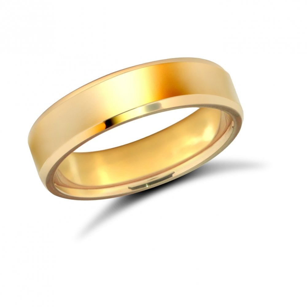 9ct Yellow Gold 5mm Premium Weight Flat Court Profile Bevelled Edge Wedding Ring