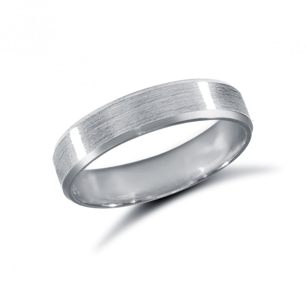 Platinum 4mm Premium Weight Flat Court Profile Satin and Bevelled Edge Wedding Ring