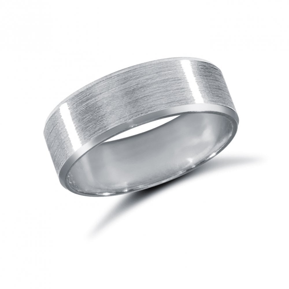 Platinum 6mm Premium Weight Flat Court Profile Satin and Bevelled Edge Wedding Ring