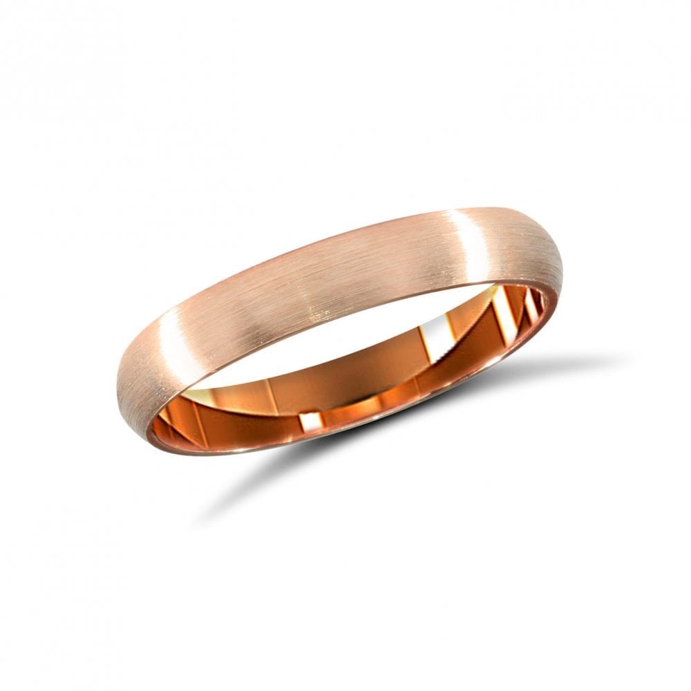 18ct Rose Gold 3mm Classic Soft Court Profile Satin Wedding Ring