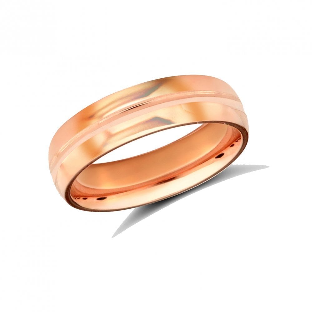 18ct Rose Gold 5mm Classic Soft Court Profile Centre Groove Wedding Ring