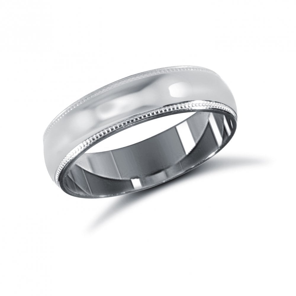 18ct White Gold 5mm Classic Soft Court Profile Mill Grain Wedding Ring